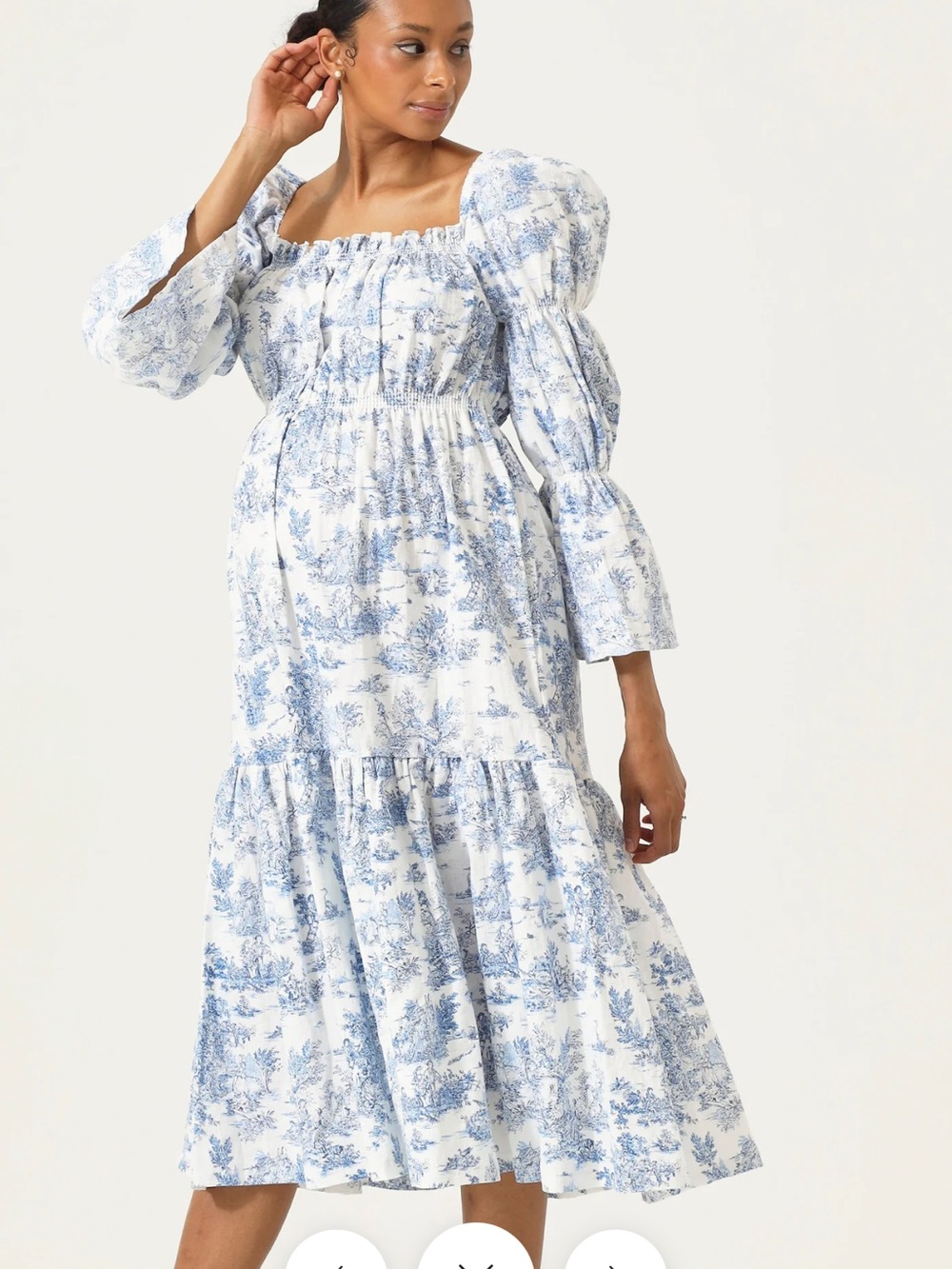 NWT Blue & White Floral Square-Neck Midi Dress